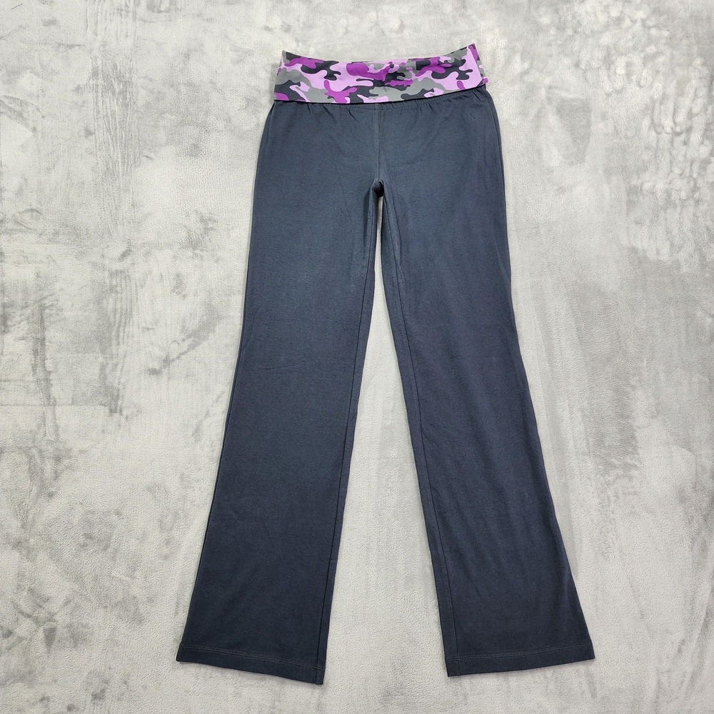 Danskin Now Pants Womens S Gray Purple Black‎ Camo Bootcut Foldover Waist Yoga